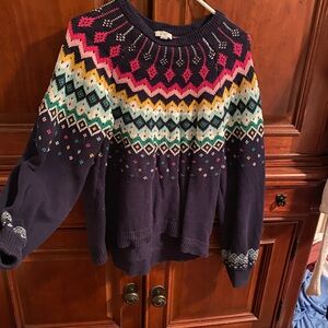 Crown & Ivy Navy Sweater with Vibrant Patterns